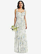 Front View Thumbnail - Bleu Garden Tie-Shoulder Bustier Bodice Ruffle-Hem Maxi Dress