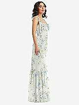Side View Thumbnail - Bleu Garden Tie-Shoulder Bustier Bodice Ruffle-Hem Maxi Dress