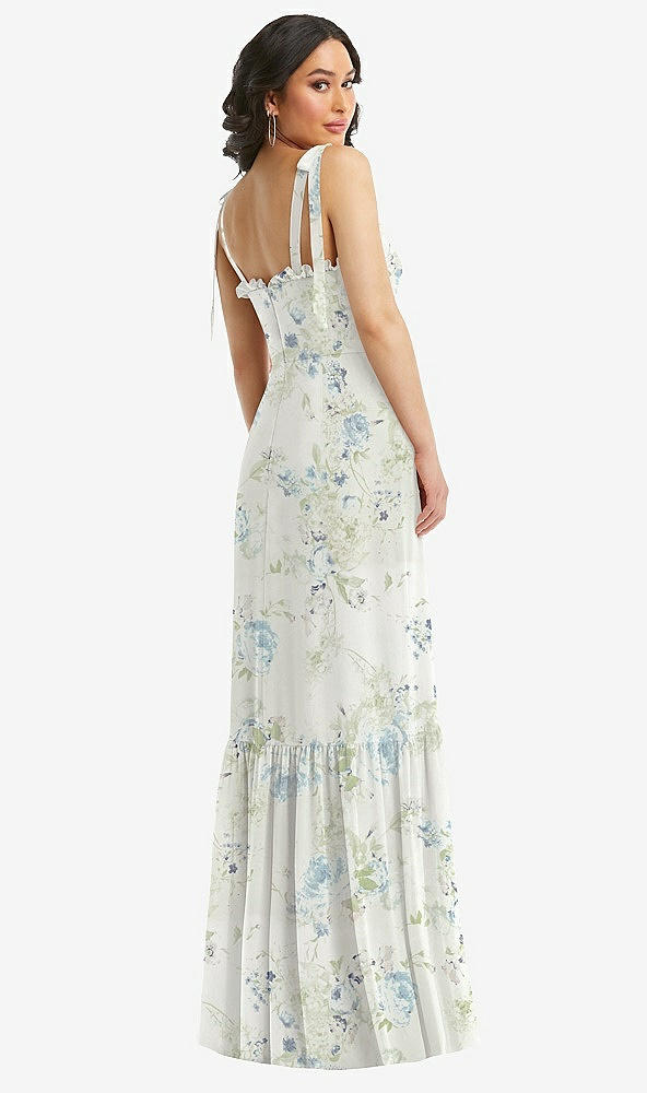Back View - Bleu Garden Tie-Shoulder Bustier Bodice Ruffle-Hem Maxi Dress