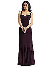 Alt View 1 Thumbnail - Deep Plum Tie-Shoulder Bustier Bodice Ruffle-Hem Maxi Dress
