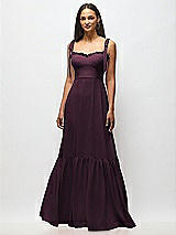 Alt View 3 Thumbnail - Deep Plum Tie-Shoulder Bustier Bodice Ruffle-Hem Maxi Dress