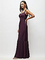 Alt View 4 Thumbnail - Deep Plum Tie-Shoulder Bustier Bodice Ruffle-Hem Maxi Dress