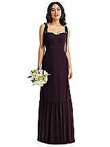 Front View Thumbnail - Deep Plum Tie-Shoulder Bustier Bodice Ruffle-Hem Maxi Dress