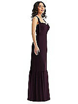 Side View Thumbnail - Deep Plum Tie-Shoulder Bustier Bodice Ruffle-Hem Maxi Dress