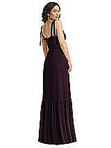 Rear View Thumbnail - Deep Plum Tie-Shoulder Bustier Bodice Ruffle-Hem Maxi Dress