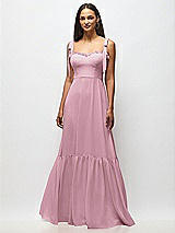 Alt View 3 Thumbnail - Dusty Pink Tie-Shoulder Bustier Bodice Ruffle-Hem Maxi Dress