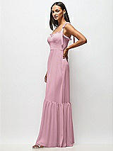 Alt View 4 Thumbnail - Dusty Pink Tie-Shoulder Bustier Bodice Ruffle-Hem Maxi Dress