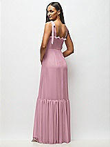 Alt View 5 Thumbnail - Dusty Pink Tie-Shoulder Bustier Bodice Ruffle-Hem Maxi Dress