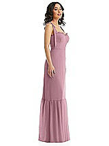 Side View Thumbnail - Dusty Pink Tie-Shoulder Bustier Bodice Ruffle-Hem Maxi Dress