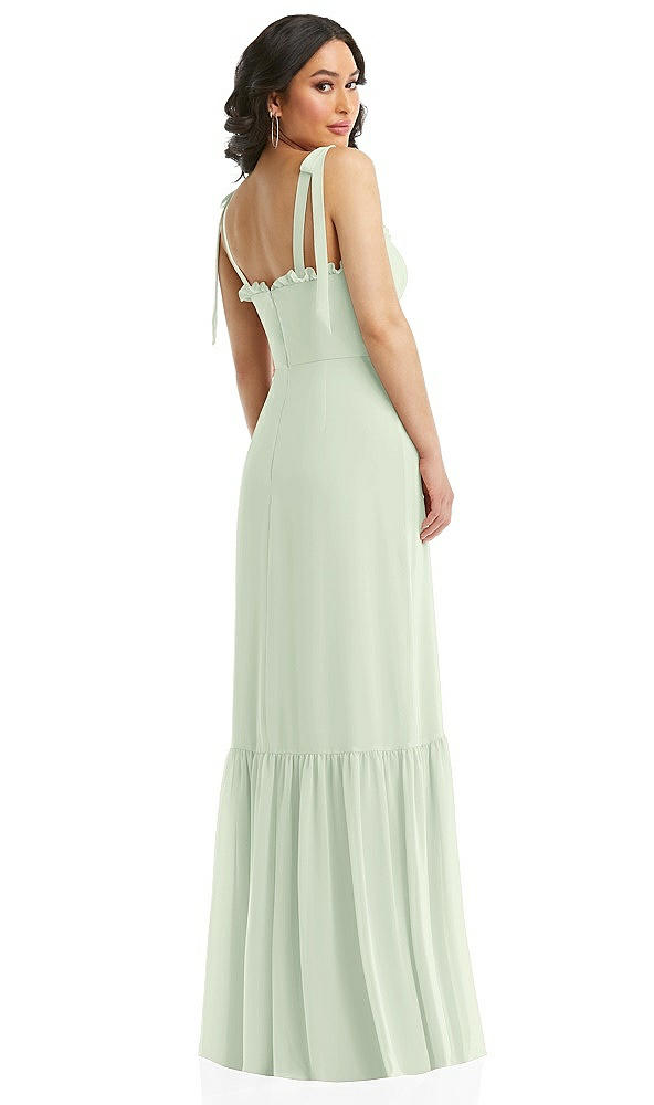 Back View - Mint Green Tie-Shoulder Bustier Bodice Ruffle-Hem Maxi Dress