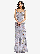 Alt View 1 Thumbnail - Butterfly Botanica Silver Dove Tie-Shoulder Bustier Bodice Ruffle-Hem Maxi Dress