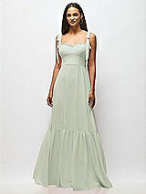 Alt View 3 Thumbnail - Celadon Tie-Shoulder Bustier Bodice Ruffle-Hem Maxi Dress