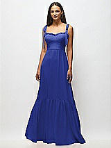 Alt View 3 Thumbnail - Cobalt Blue Tie-Shoulder Bustier Bodice Ruffle-Hem Maxi Dress