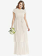 Front View Thumbnail - Ivory Flutter Sleeve Jewel Neck Chiffon Maxi Dress with Tiered Ruffle Skirt