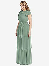 Side View Thumbnail - Seagrass Flutter Sleeve Jewel Neck Chiffon Maxi Dress with Tiered Ruffle Skirt