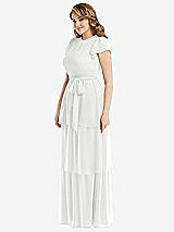 Side View Thumbnail - White Flutter Sleeve Jewel Neck Chiffon Maxi Dress with Tiered Ruffle Skirt