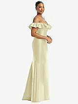 Alt View 4 Thumbnail - Butter Yellow Off-the-Shoulder Ruffle Neck Satin Trumpet Gown