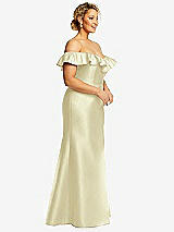 Side View Thumbnail - Butter Yellow Off-the-Shoulder Ruffle Neck Satin Trumpet Gown