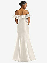 Alt View 5 Thumbnail - Ivory Off-the-Shoulder Ruffle Neck Satin Trumpet Gown