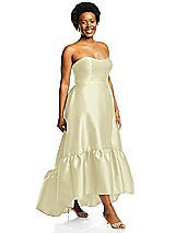 Alt View 2 Thumbnail - Butter Yellow Strapless Deep Ruffle Hem Satin High Low Dress with Pockets