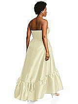 Alt View 3 Thumbnail - Butter Yellow Strapless Deep Ruffle Hem Satin High Low Dress with Pockets