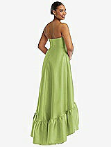 Rear View Thumbnail - Mojito Strapless Deep Ruffle Hem Satin High Low Dress with Pockets