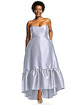 Alt View 1 Thumbnail - Silver Dove Strapless Deep Ruffle Hem Satin High Low Dress with Pockets