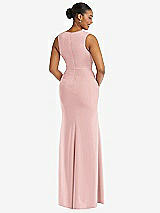 Rear View Thumbnail - Rose Deep V-Neck Closed Back Crepe Trumpet Gown with Front Slit