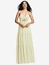 Front View Thumbnail - Butter Yellow Drawstring Bodice Gathered Tie Open-Back Maxi Dress with Tiered Skirt