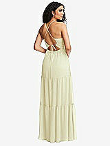 Rear View Thumbnail - Butter Yellow Drawstring Bodice Gathered Tie Open-Back Maxi Dress with Tiered Skirt