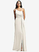 Front View Thumbnail - Ivory One-Shoulder Draped Skirt Satin Trumpet Gown