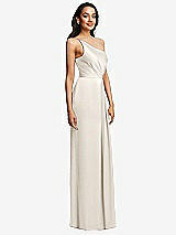 Side View Thumbnail - Ivory One-Shoulder Draped Skirt Satin Trumpet Gown