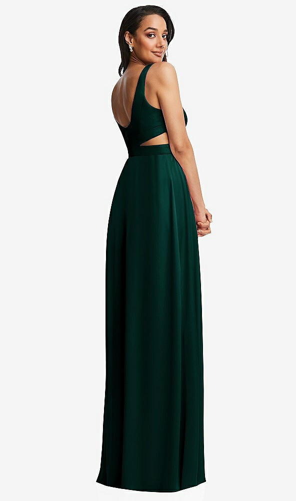 Back View - Evergreen Open Neck Cross Bodice Cutout Maxi Dress with Front Slit