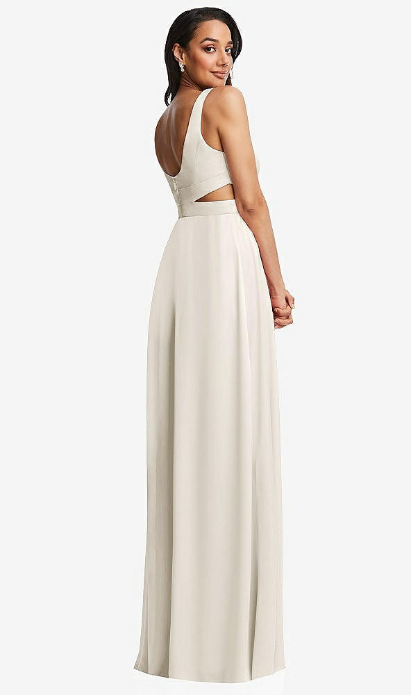 Back View - Ivory Open Neck Cross Bodice Cutout  Maxi Dress with Front Slit
