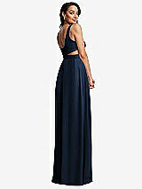 Rear View Thumbnail - Midnight Navy Open Neck Cross Bodice Cutout Maxi Dress with Front Slit