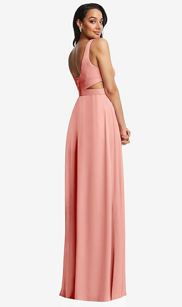 Back View - Rose Open Neck Cross Bodice Cutout  Maxi Dress with Front Slit