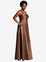 Alt View 2 Thumbnail - Cognac Boned Corset Closed-Back Satin Gown with Full Skirt and Pockets