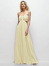 Front View Thumbnail - Butter Yellow Strapless Empire Waist Cutout Maxi Dress with Covered Button Detail