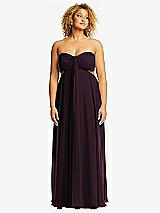 Alt View 1 Thumbnail - Deep Plum Strapless Empire Waist Cutout Maxi Dress with Covered Button Detail