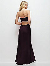 Side View Thumbnail - Deep Plum Strapless Empire Waist Cutout Maxi Dress with Covered Button Detail