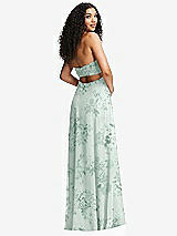 Rear View Thumbnail - Mint Green Floral Strapless Empire Waist Cutout Maxi Dress with Covered Button Detail