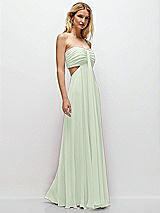 Rear View Thumbnail - Mint Green Strapless Empire Waist Cutout Maxi Dress with Covered Button Detail