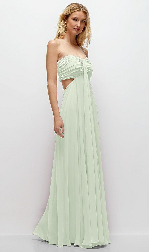 Back View - Mint Green Strapless Empire Waist Cutout Maxi Dress with Covered Button Detail