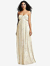 Alt View 5 Thumbnail - Butter Yellow Floral Strapless Empire Waist Cutout Maxi Dress with Covered Button Detail