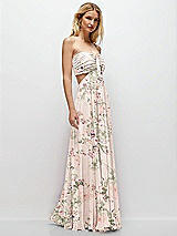 Rear View Thumbnail - Blush Garden Strapless Empire Waist Cutout Maxi Dress with Covered Button Detail