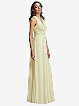 Side View Thumbnail - Butter Yellow Shirred Deep Plunge Neck Closed Back Chiffon Maxi Dress 