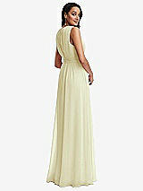 Rear View Thumbnail - Butter Yellow Shirred Deep Plunge Neck Closed Back Chiffon Maxi Dress 