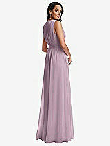 Rear View Thumbnail - Suede Rose Shirred Deep Plunge Neck Closed Back Chiffon Maxi Dress