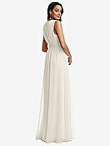 Rear View Thumbnail - Ivory Shirred Deep Plunge Neck Closed Back Chiffon Maxi Dress 