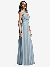 Side View Thumbnail - Mist Shirred Deep Plunge Neck Closed Back Chiffon Maxi Dress